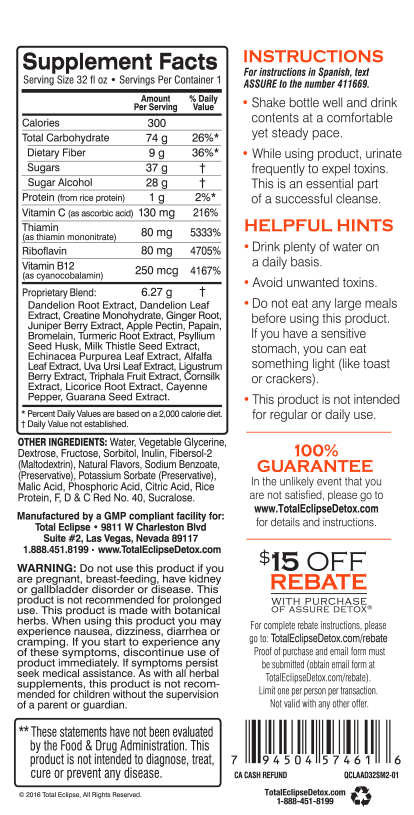 Total Eclipse Assure Detox Fast One Step Cleansing Drink Two Flavors - 32 Ounce - Same Day Detox - Image 2